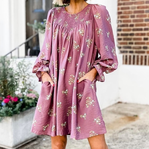 a new day Dresses & Skirts - a new day Mauve Floral Long Sleeve Dress